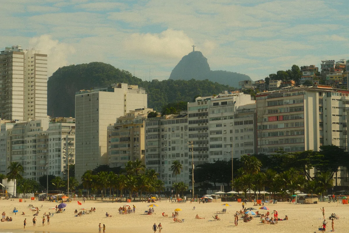 Copacabana beach and its curving promenade in daylight